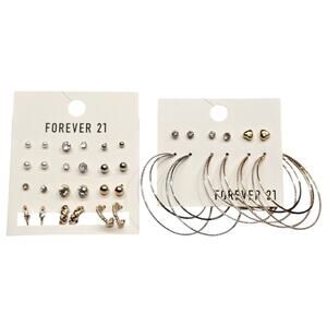 Forever 21 Lot of Pierced Earrings Silver and Gold Toned Hoops and Studs